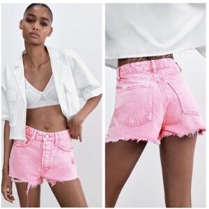 Zara Pink Denim Jean Shorts Distressed Cotton Barbiecore Women's Size 4